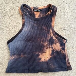 SHEIN Black and Orange Tie-Dye Ribbed Tank Top